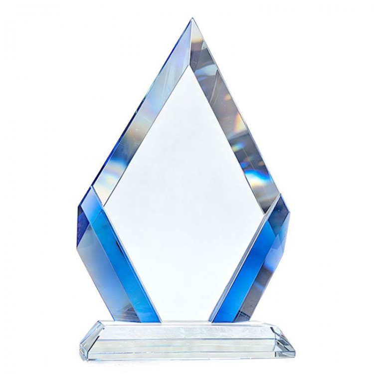 Blue Accent Diamond Shape Crystal Award Trophy Blank