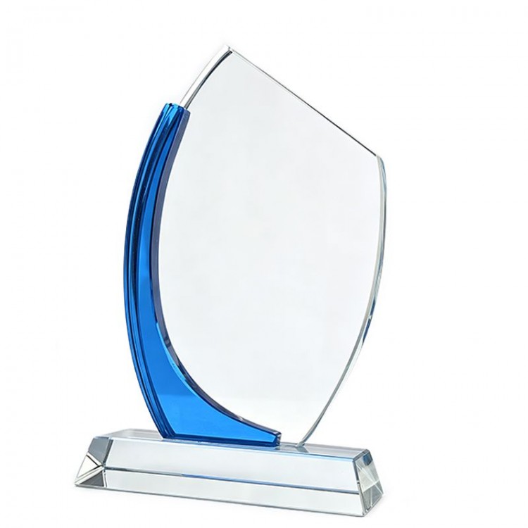 Blue Crescent Shield Glass Trophy Blank