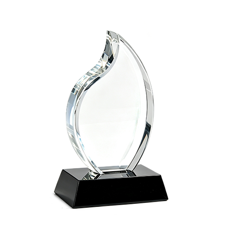blank Flame Curve Blank K9 Crystal Award Plaque with Black Trapezoid Base