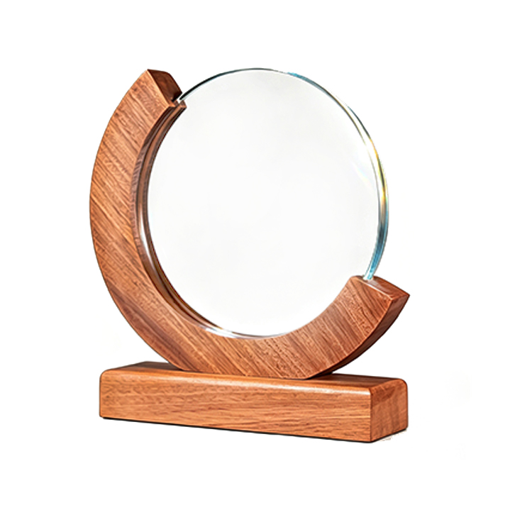 Crescent Wooden Frame Round Crystal Trophy Blank 